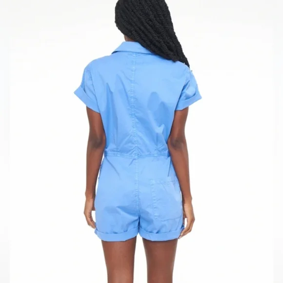 Pistola Nwot PARKER Button Up Short Sleeve Romper In Azure Blue Size XS Women's